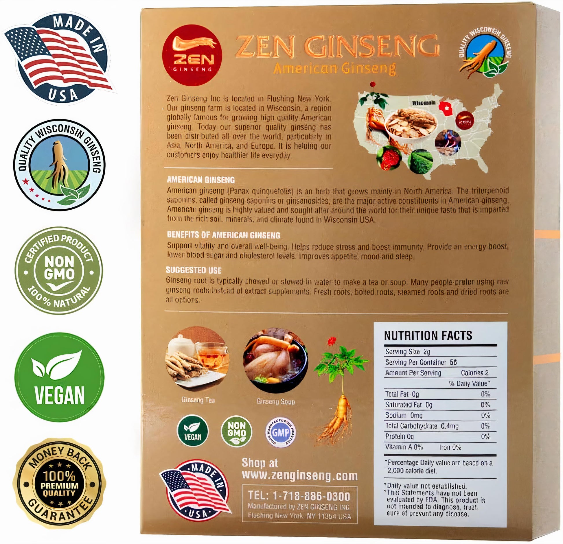 Zen Ginseng American Wisconsin Ginseng roots arranged for display