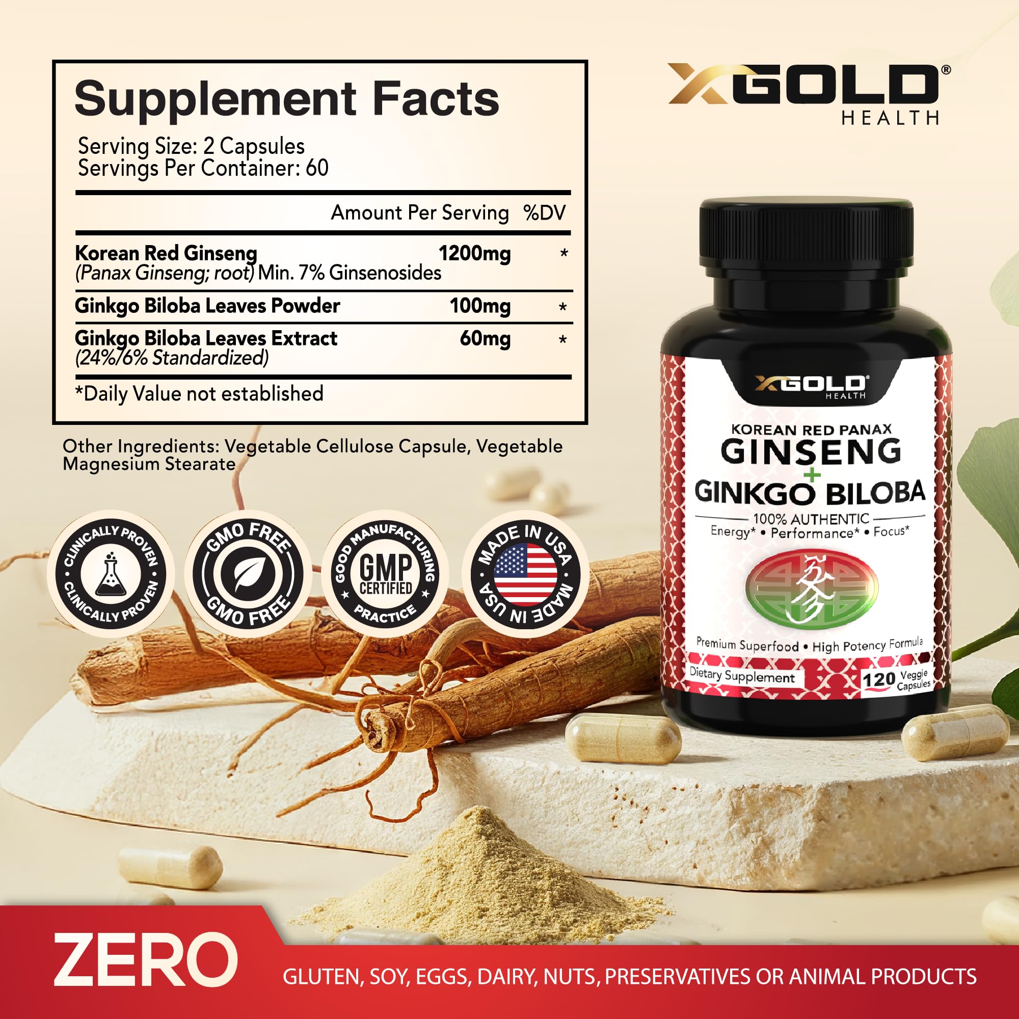 X Gold Health supplement bottle side view showing ingredient label