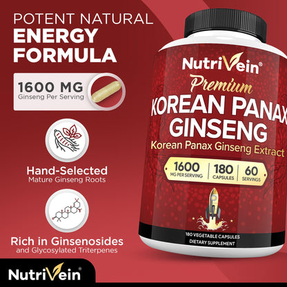 Group shot of Nutrivein Korean Red Panax Ginseng 180 count bottles