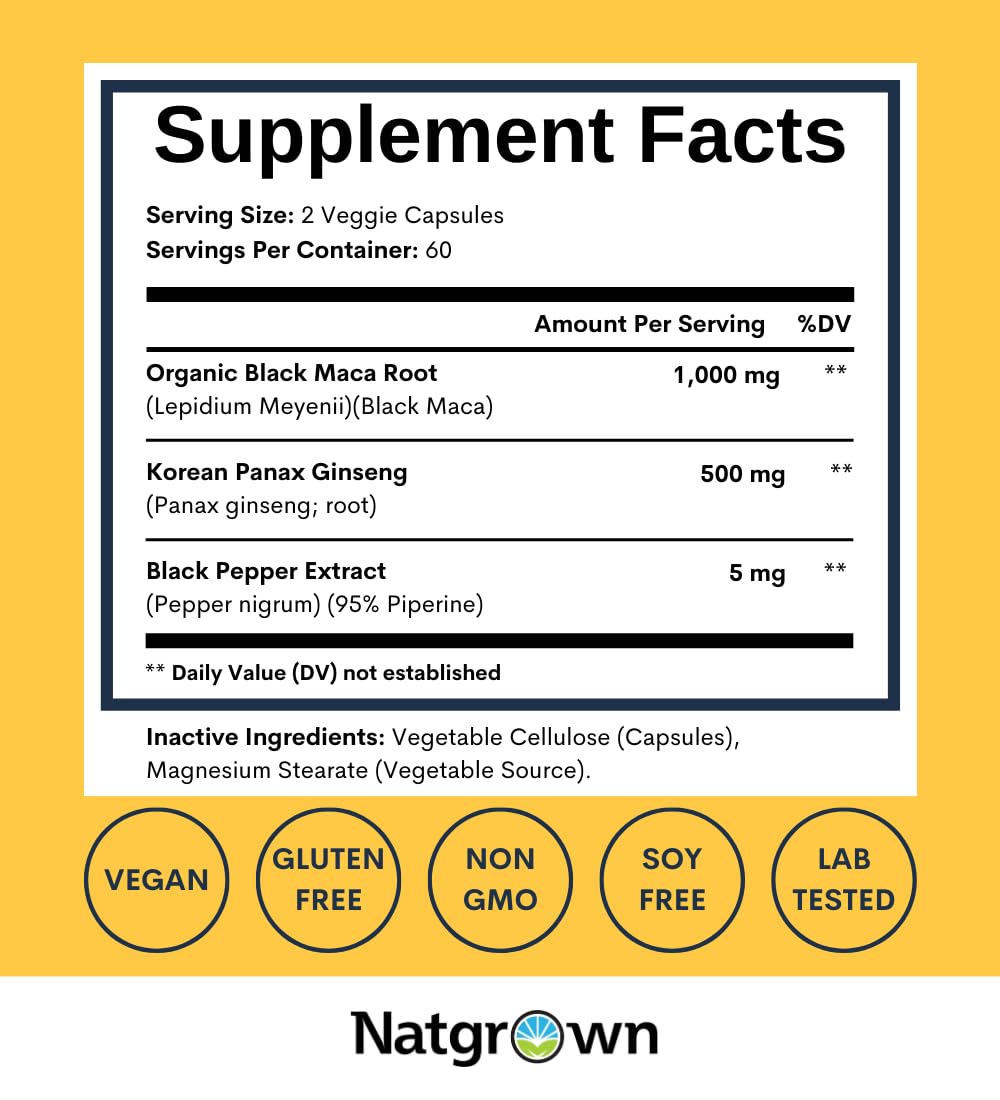 Natgrown Black Maca Root and Panax Ginseng vegetable capsules