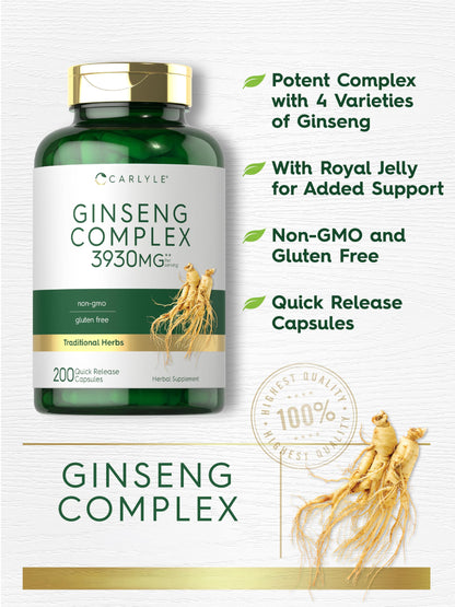 Side view of Carlyle Ginseng Complex bottle showing 3930mg strength