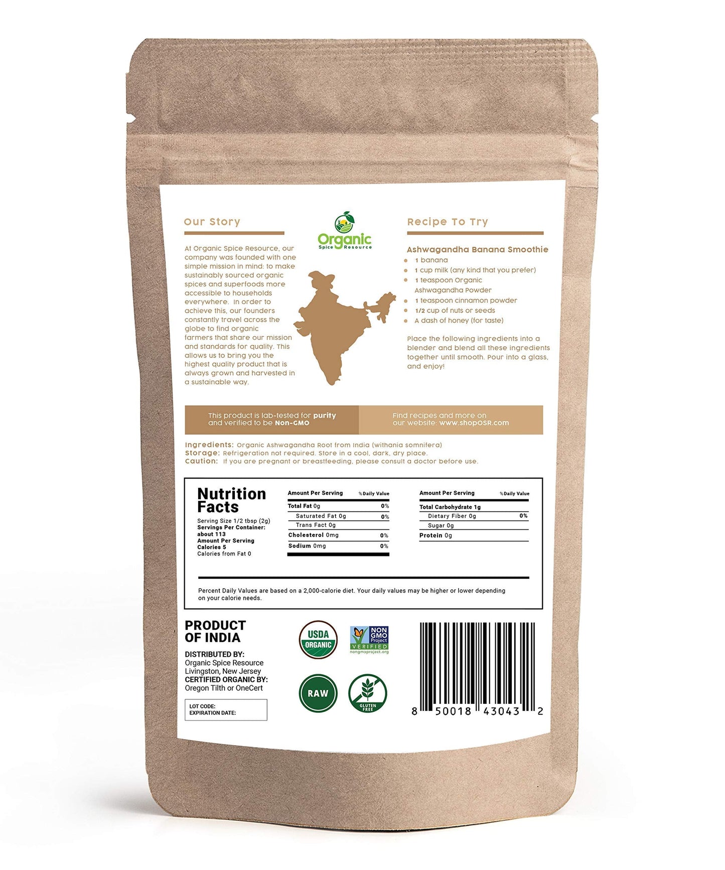 Resealable kraft bag packaging of Amrut Rhizome Ashwagandha