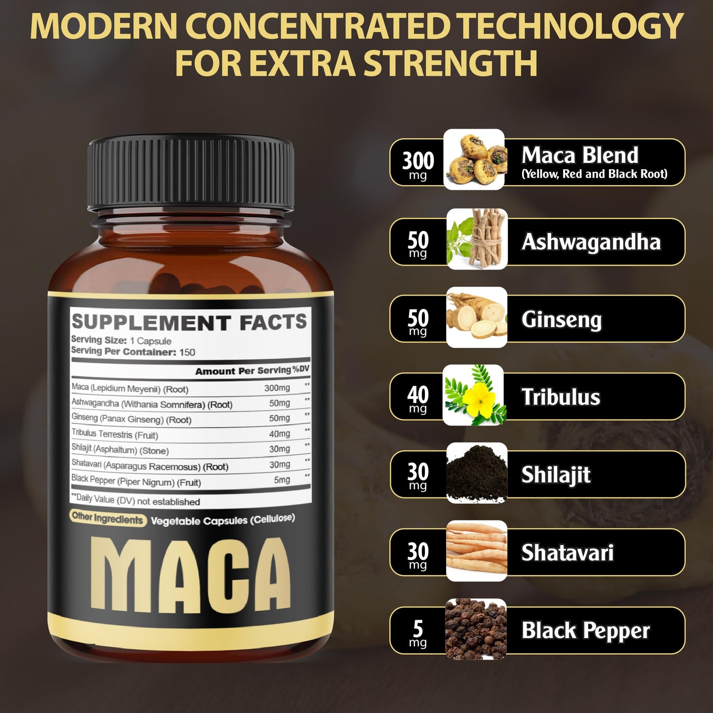 Agobi supplement bottle showing ingredient list and 150 count