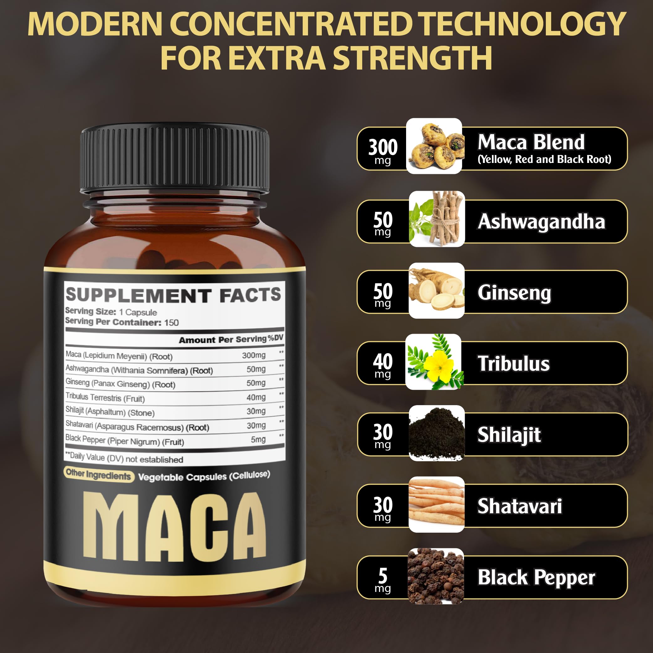 Agobi supplement bottle showing ingredient list and 150 count