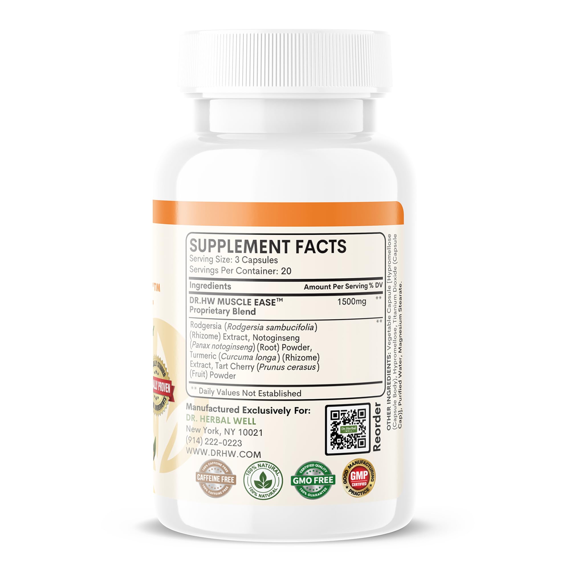 Dr. Herbal Well Muscle Ease supplement facts label