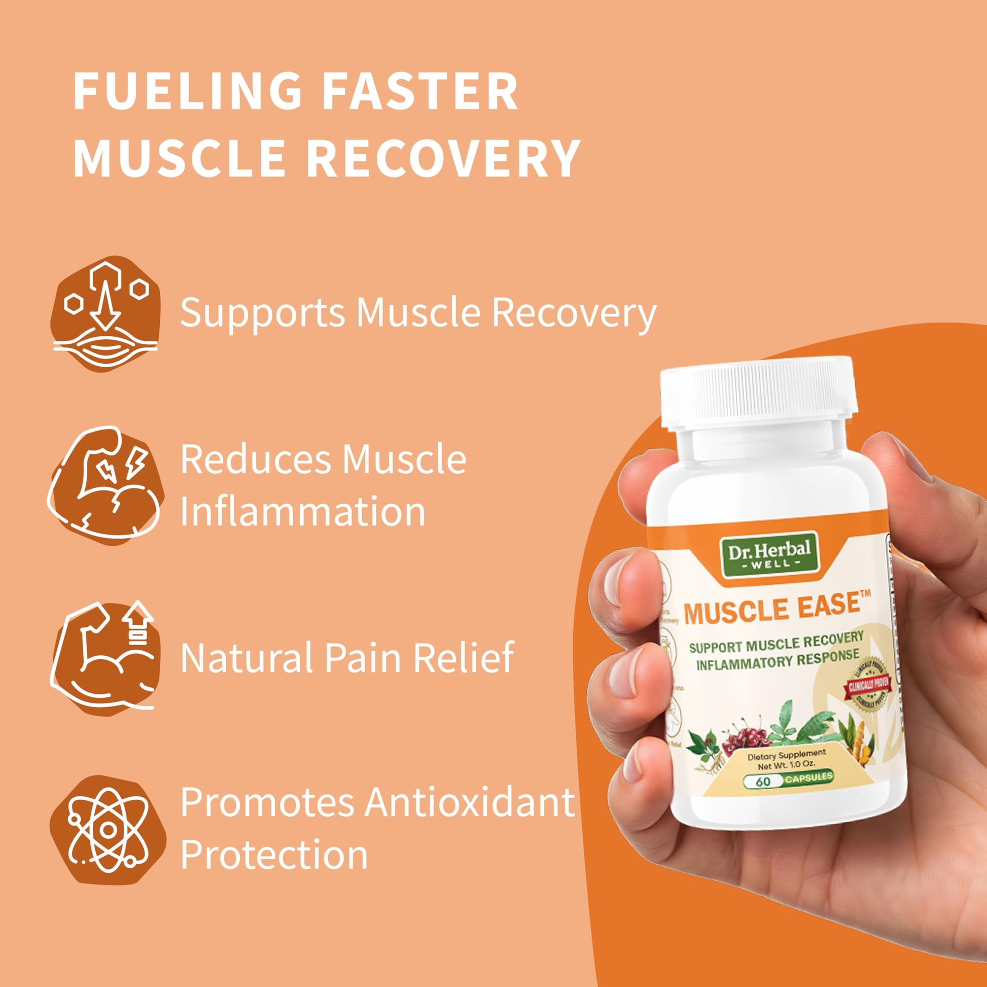 Dr. Herbal Well Muscle Ease 60 capsules bottle side view