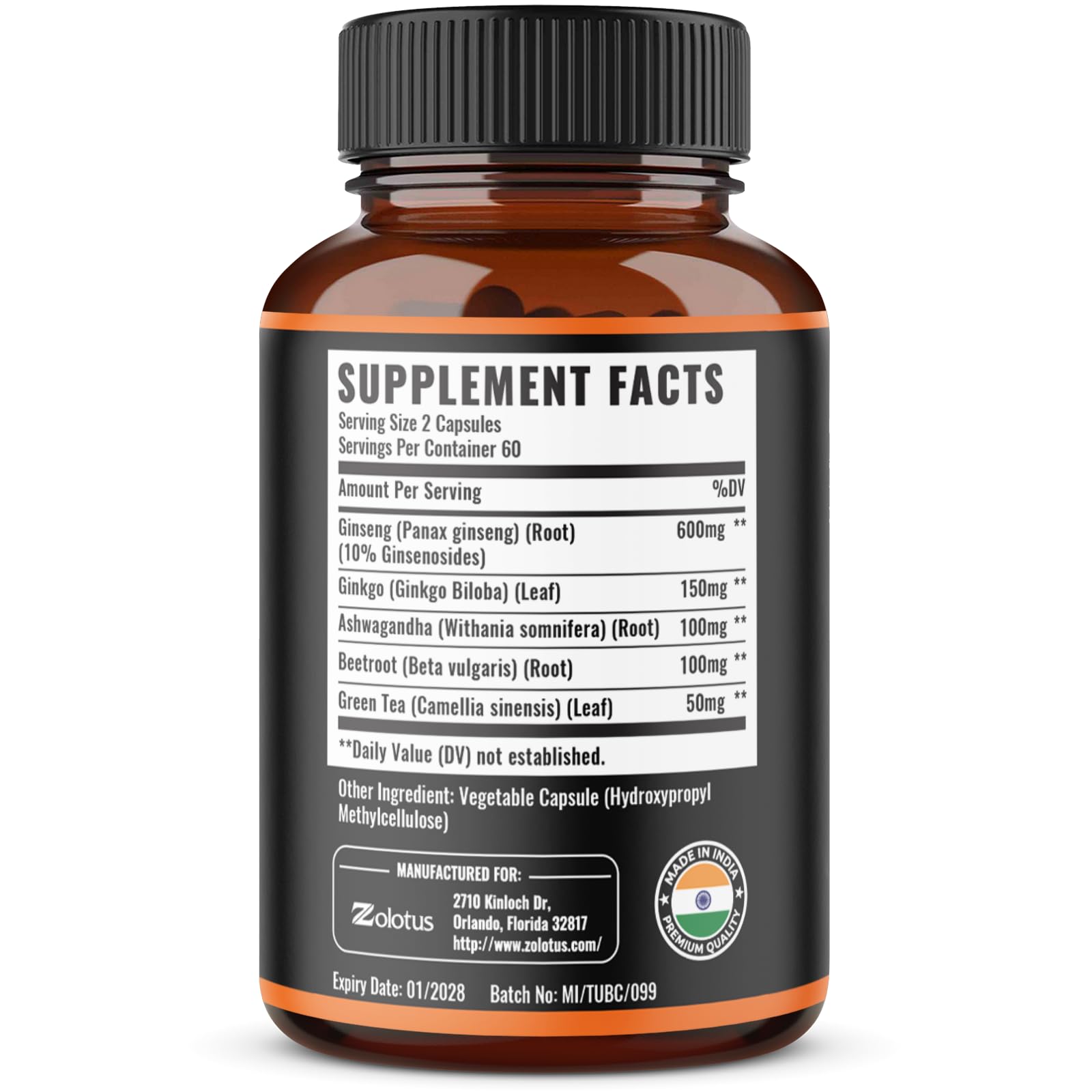 Zolotus 5-in-1 herbal supplement bottle label