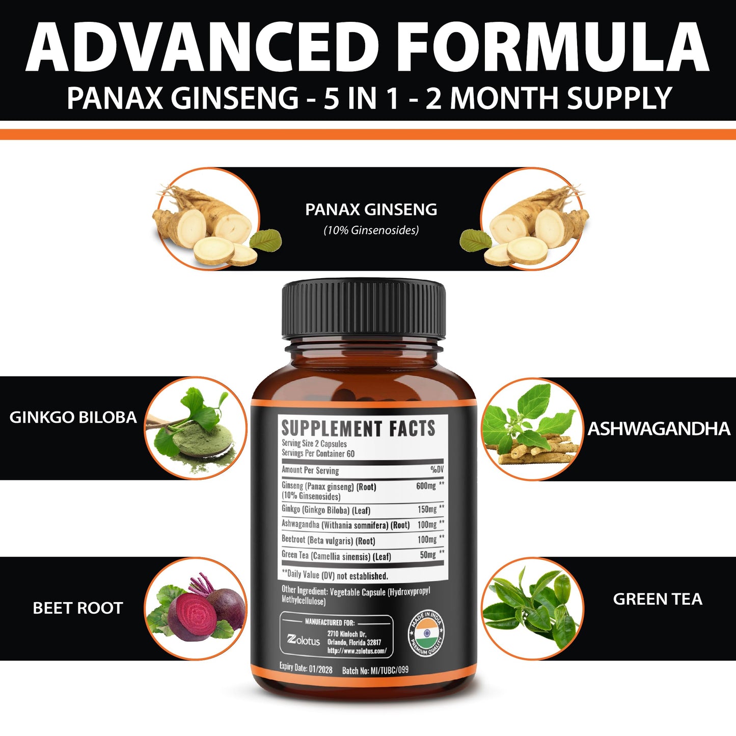 Natural energy support supplement 120 count