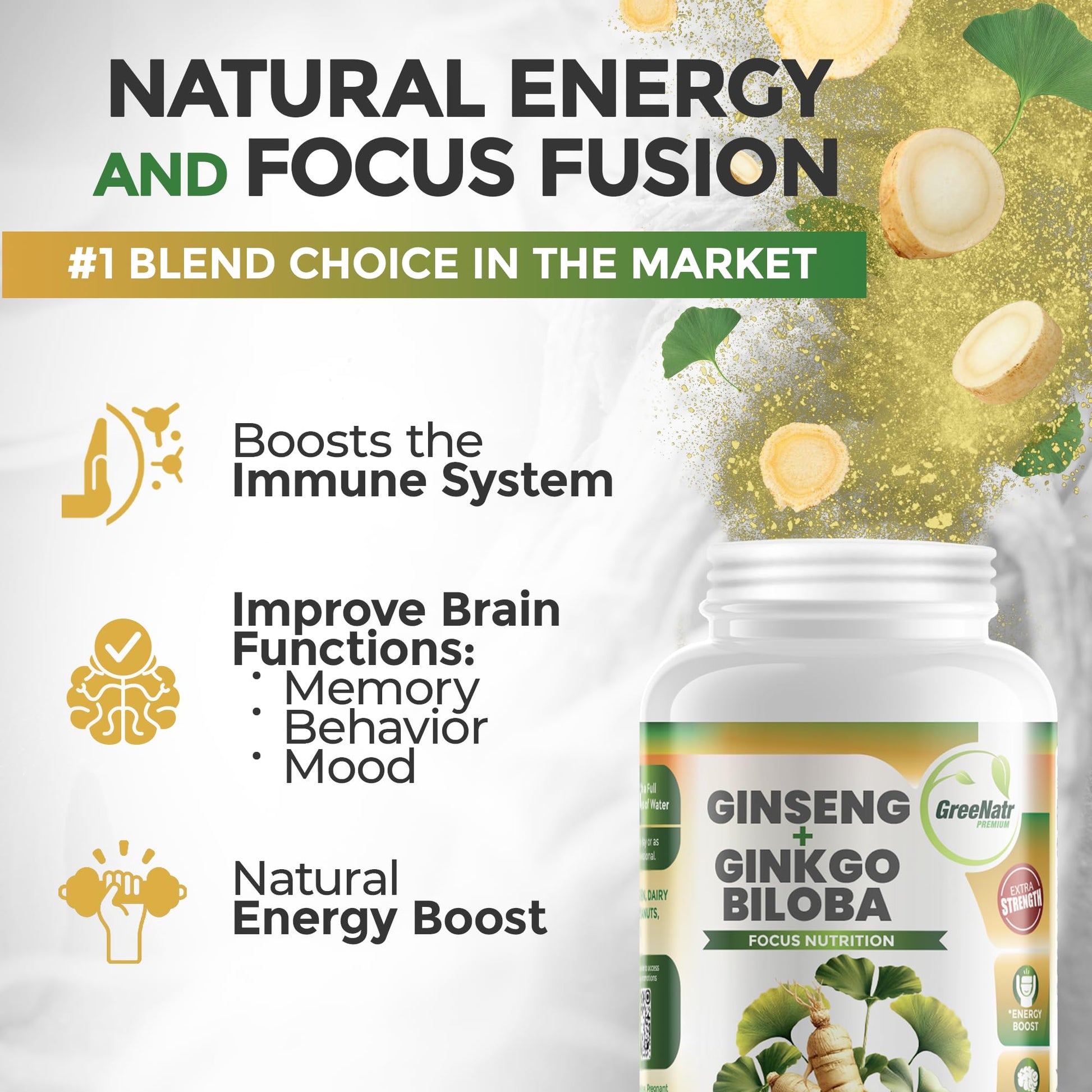 GreeNatr vegan brain supplement 60 tablets packaging