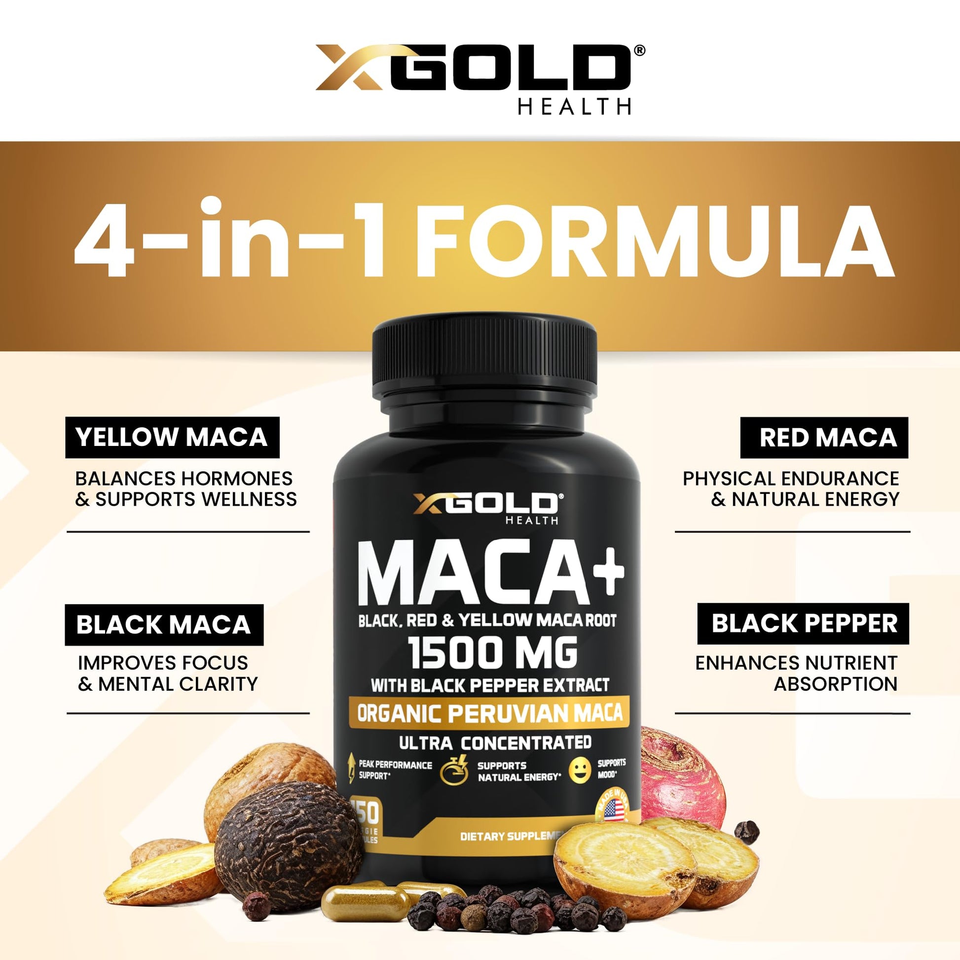 Organic Peruvian Black Red and Yellow Maca blend capsules