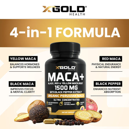 Organic Peruvian Black Red and Yellow Maca blend capsules