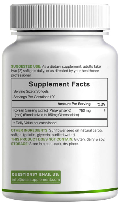 High potency Korean Red Panax Ginseng 1500mg softgels