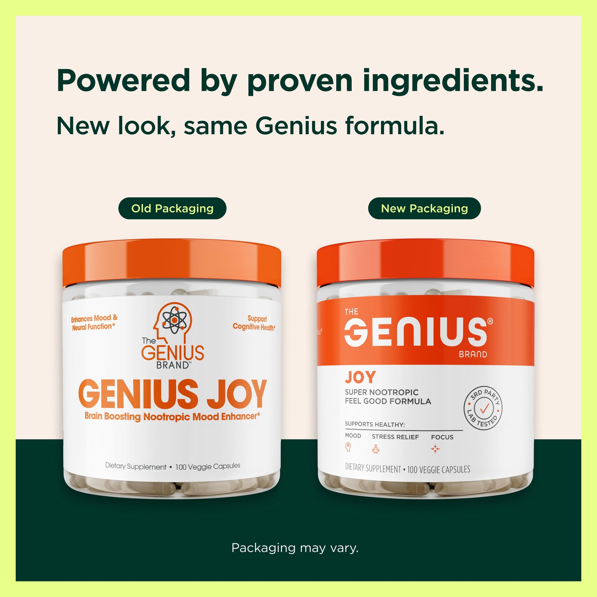 Genius Joy supplement ingredients label side view