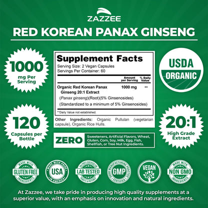 Zazzee ginseng supplement facts and serving information