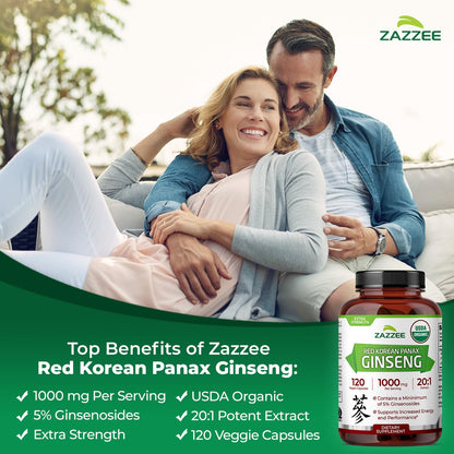 Zazzee organic ginseng bottle side view showing ingredient list