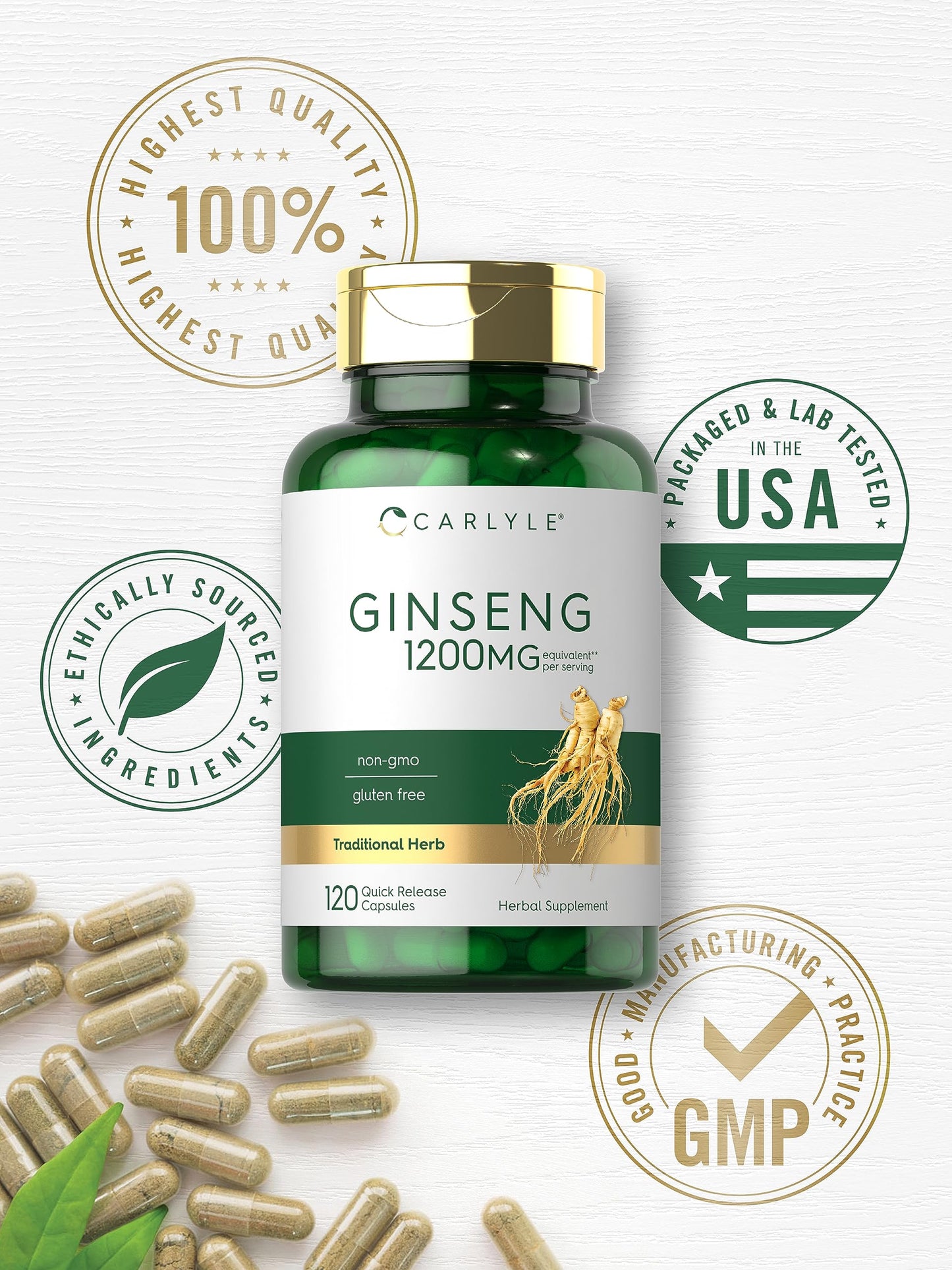 Carlyle American Ginseng capsule texture and size reference