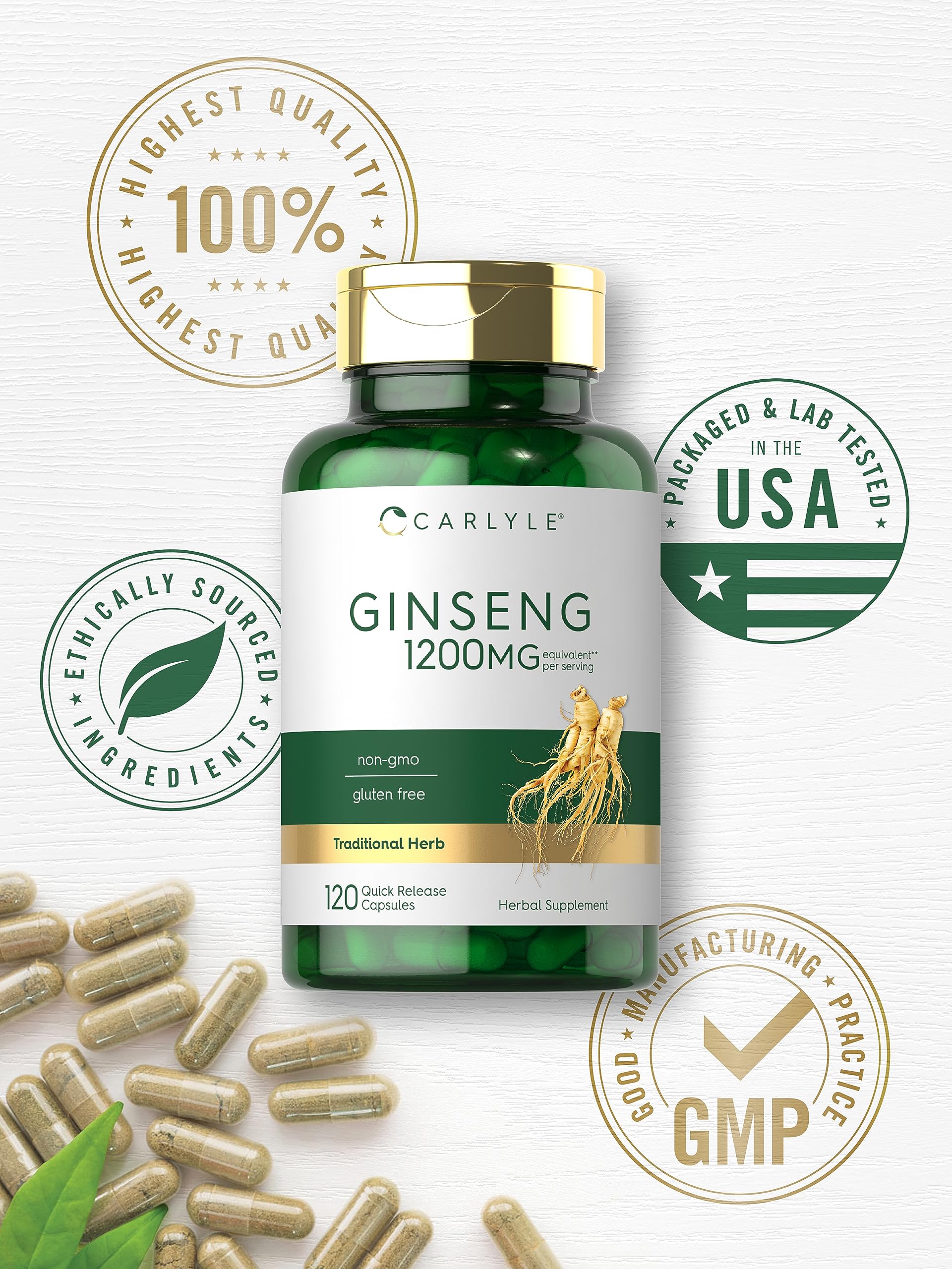 Carlyle American Ginseng capsule texture and size reference