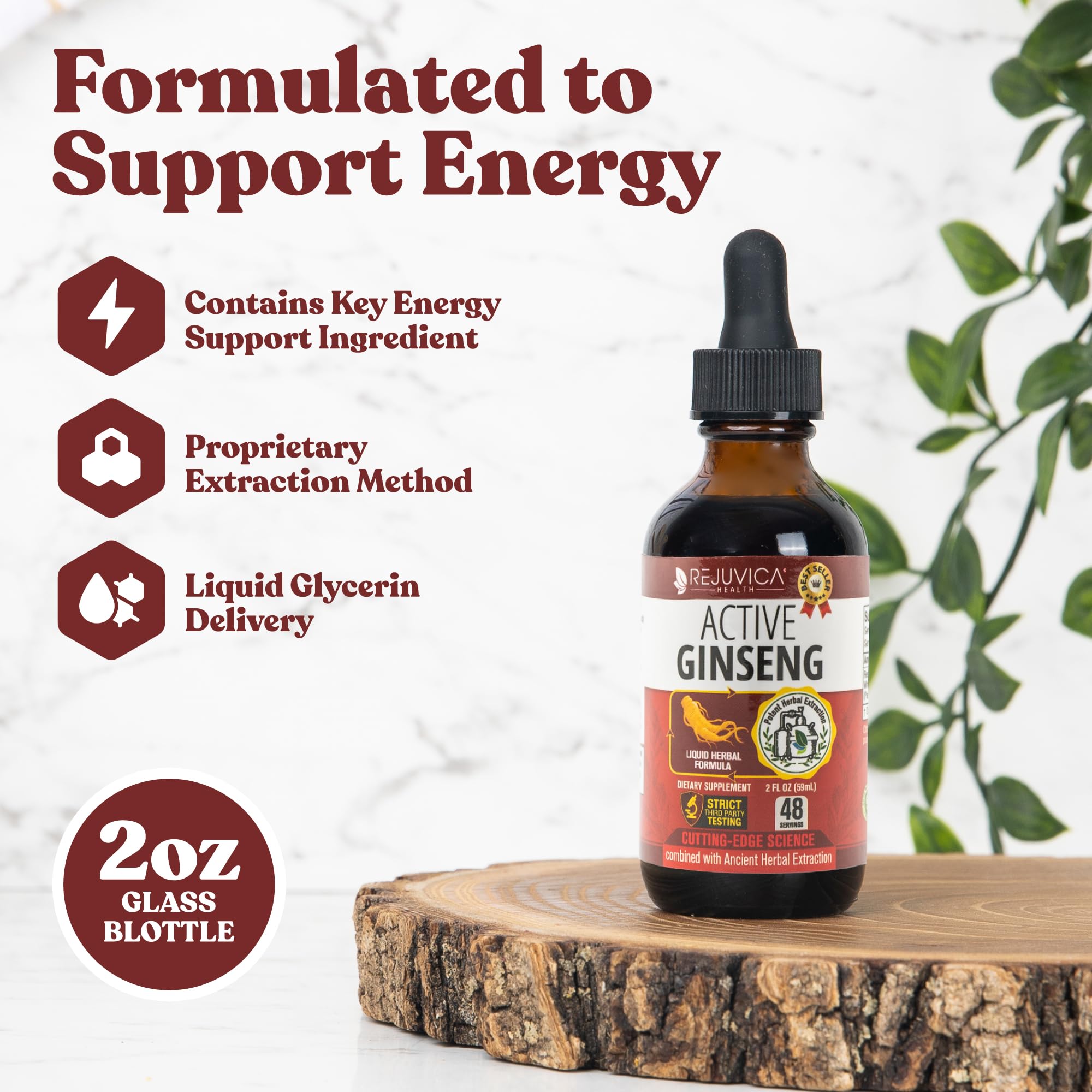 Rejuvica Health Active Ginseng bottle showing liquid supplement ingredients