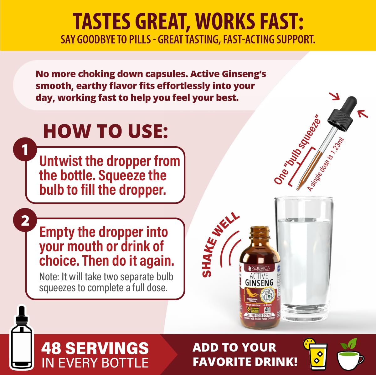Close up of Rejuvica Health ginseng dropper and liquid consistency