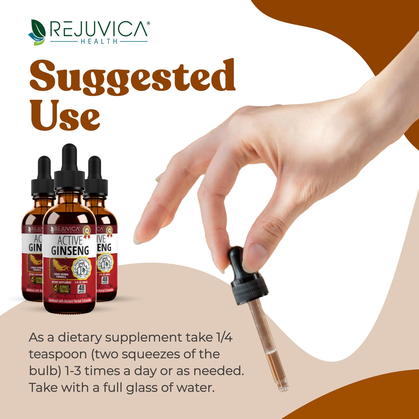 Rejuvica Health Active Ginseng 2 fluid ounce bottle label details