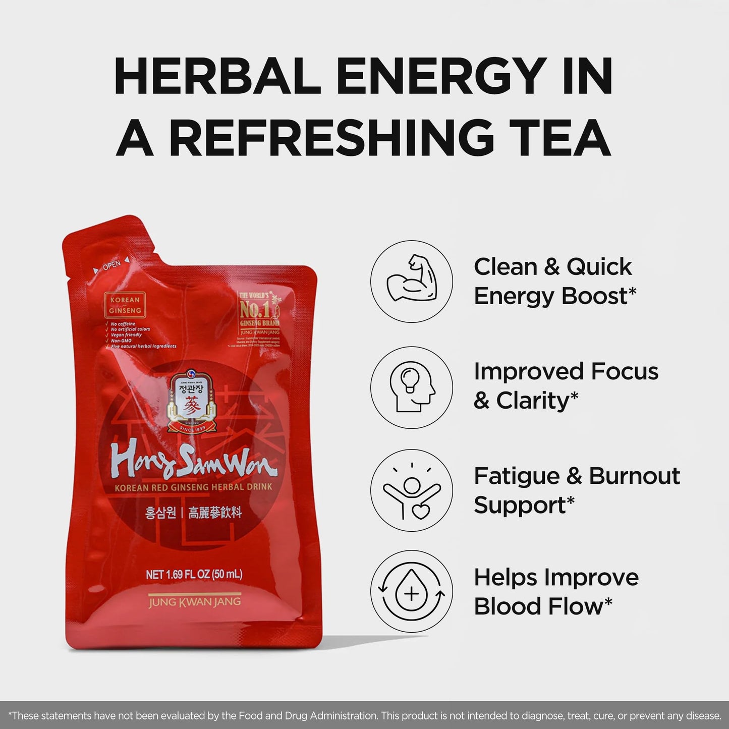 Individual 1.69 fluid ounce red ginseng drink pouch