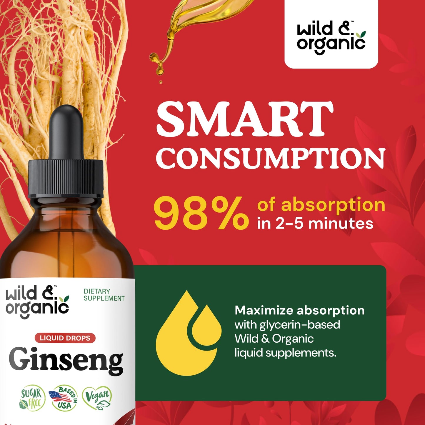 Close up of Wild and Organic ginseng extract supplement packaging