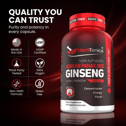 Herbtonics Korean Red Panax Ginseng dietary supplement bottle