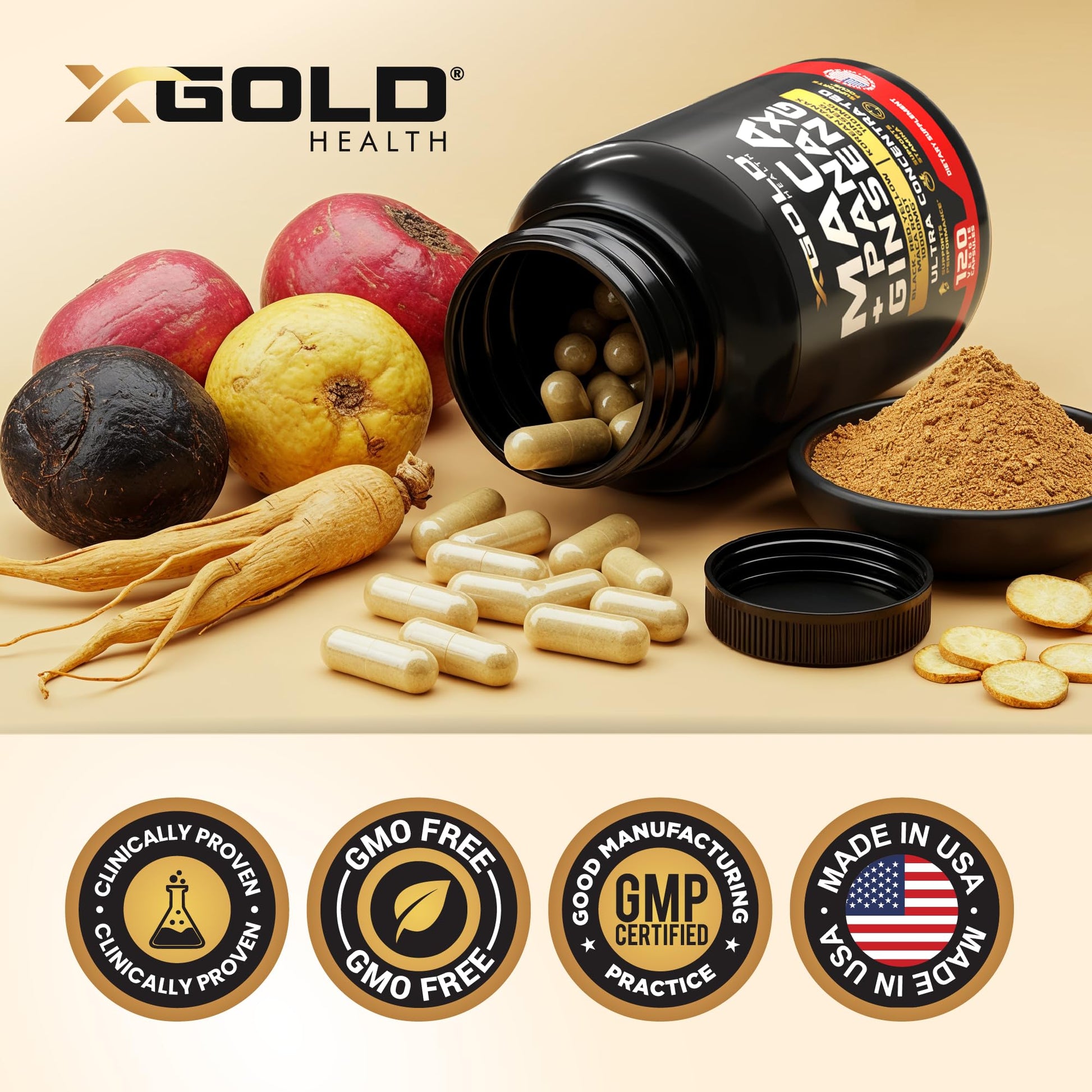 Top view of X Gold Health supplement packaging showing safety seal