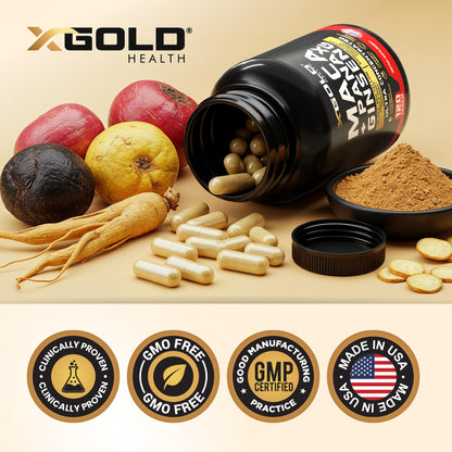 Top view of X Gold Health supplement packaging showing safety seal
