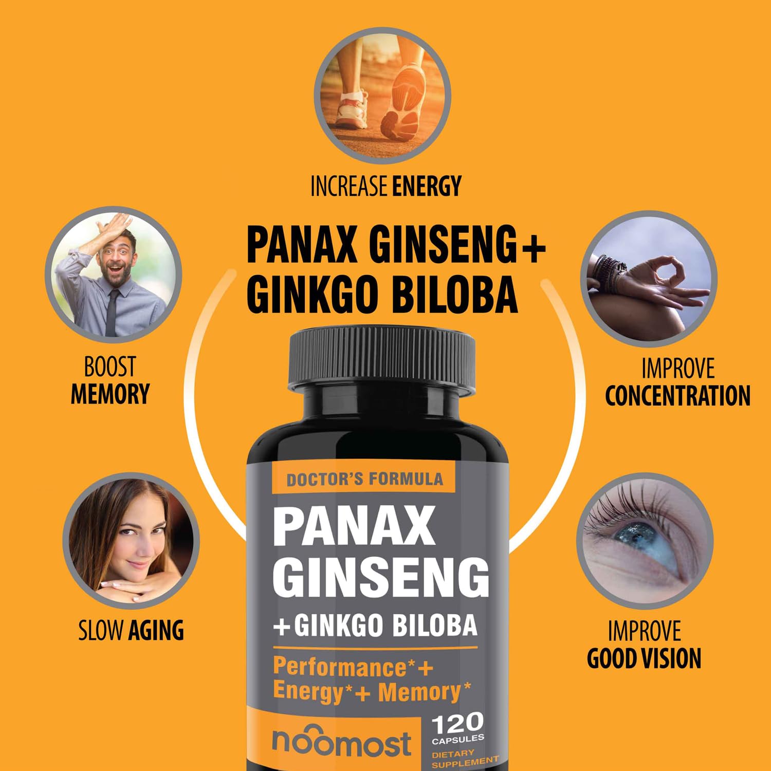 NooMost 120 vegan capsules bottle side view showing ingredients