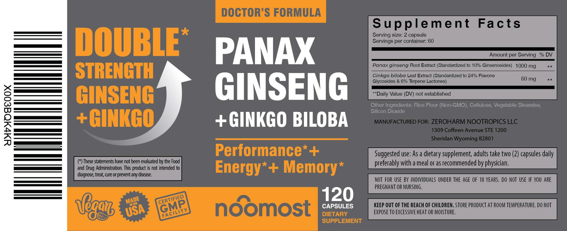 NooMost Authentic Korean Red Panax Ginseng 1000mg branding