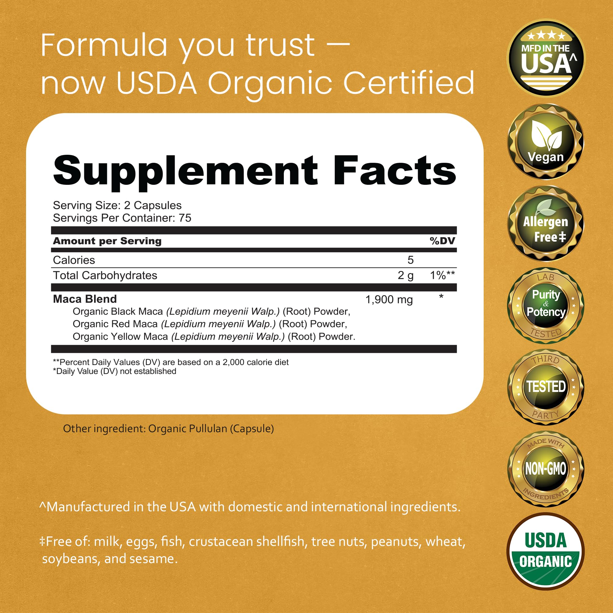 NaturaLife Labs Maca Root 1900mg supplement facts label