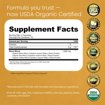 NaturaLife Labs Maca Root 1900mg supplement facts label