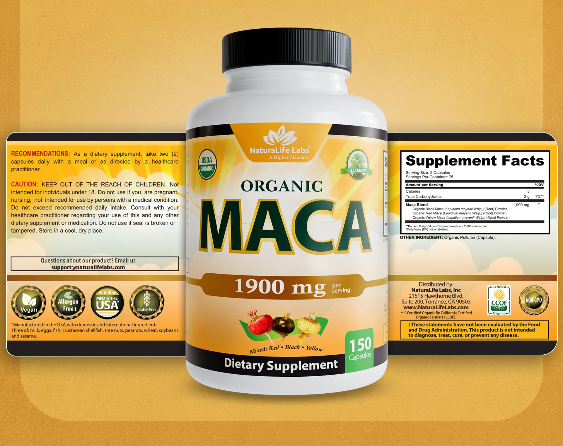 NaturaLife Labs organic maca root product packaging