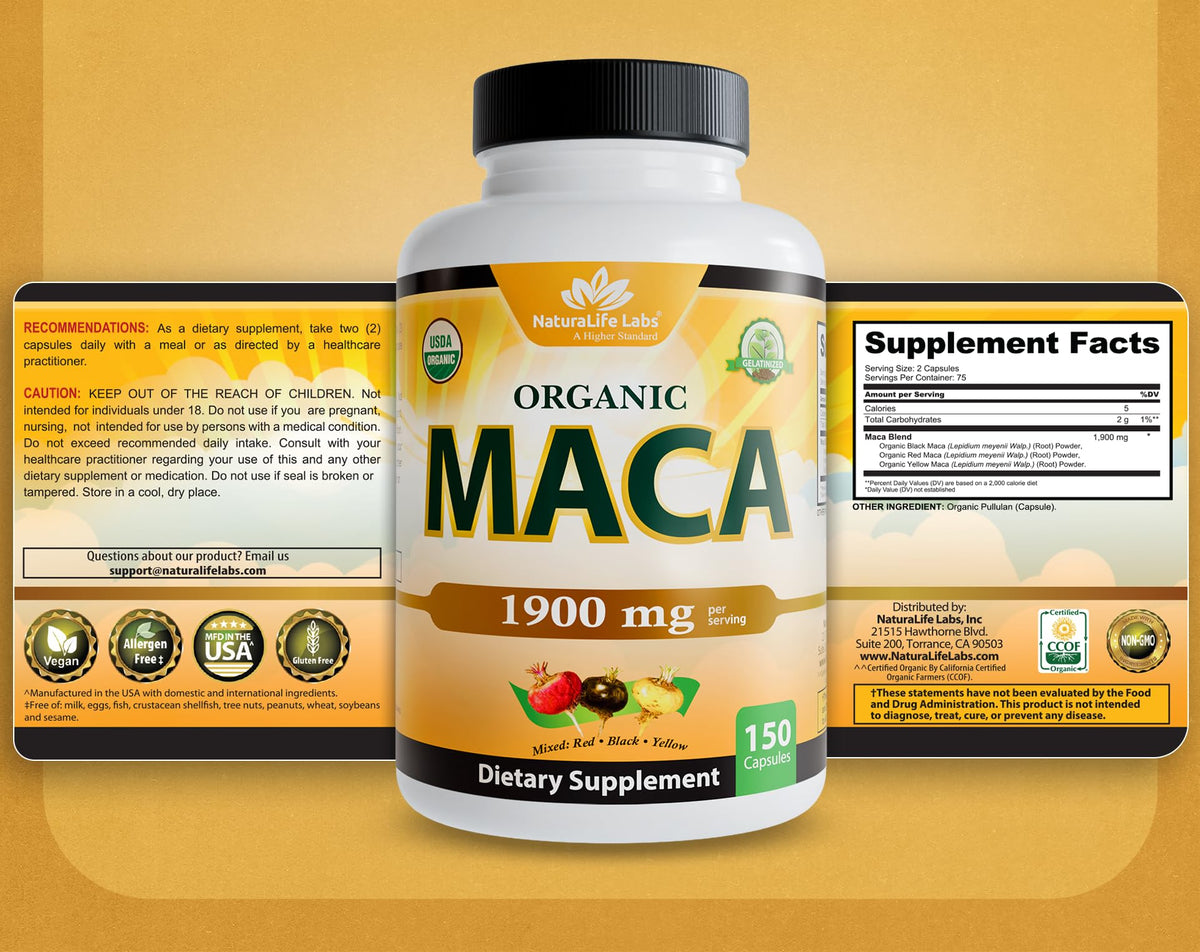 NaturaLife Labs organic maca root product packaging