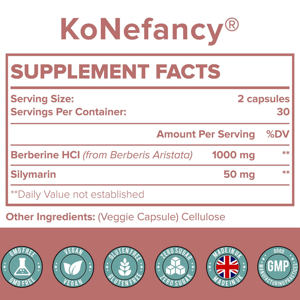 KoNefancy Berberine HCL supplement facts and ingredient label close up detail