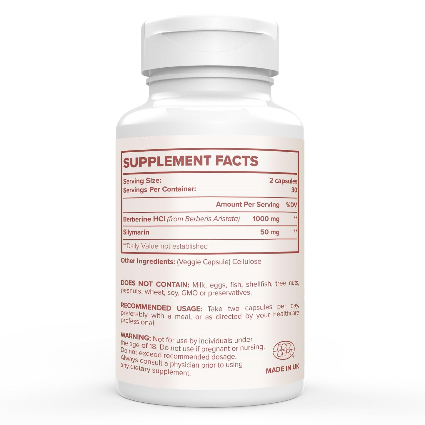 Side view of KoNefancy Berberine HCL and Silymarin complex for cardiovascular and liver health