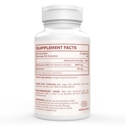 Side view of KoNefancy Berberine HCL and Silymarin complex for cardiovascular and liver health