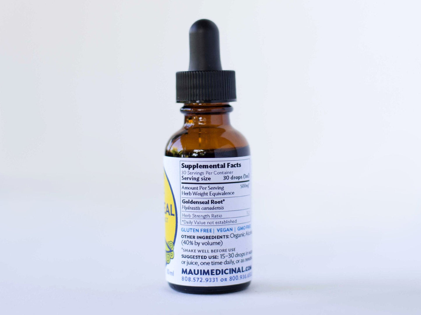 Maui Medicinal goldenseal liquid tincture 1 fluid ounce packaging details