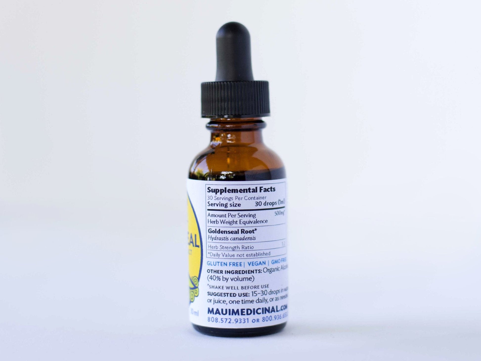 Maui Medicinal goldenseal liquid tincture 1 fluid ounce packaging details