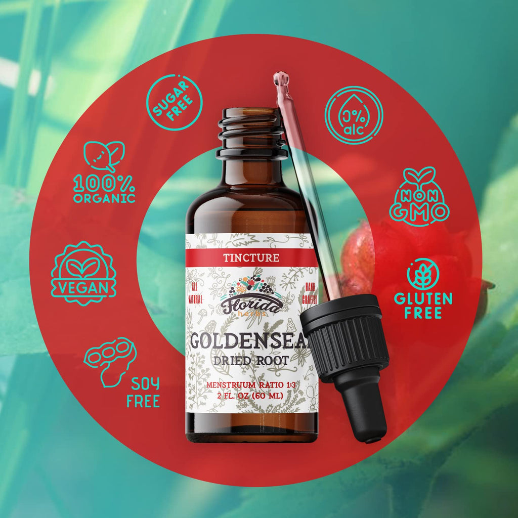 Florida Herbs Goldenseal Liquid Extract twin pack showing product labels and dropper tops.