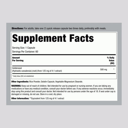 Lindberg Goldenseal Root 60 quick release capsules showing authentic imported label information
