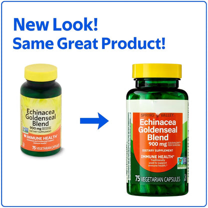 Spring Valley Echinacea Goldenseal 900mg bottle label showing supplement facts