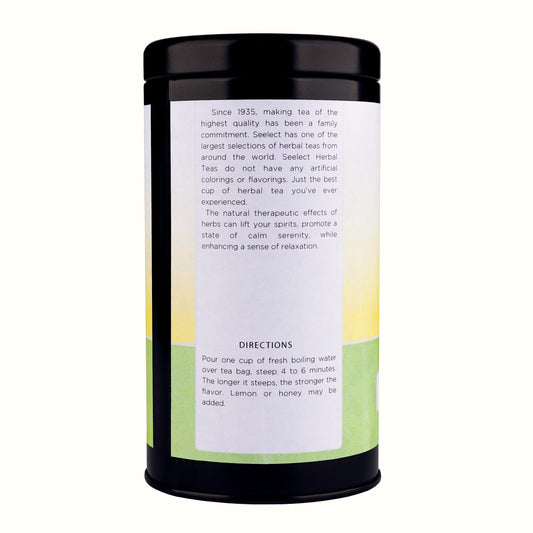 Seelect Goldenseal premium herbal infusion ingredients and nutritional supplement facts label close view