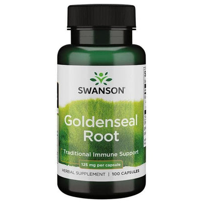 USA sourced goldenseal root extract capsules by Swanson Health Products for natural defense systems.