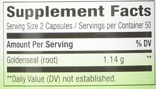 Side view of Nature's Way Goldenseal Root bottle highlighting TRU-ID and Non-GMO certifications