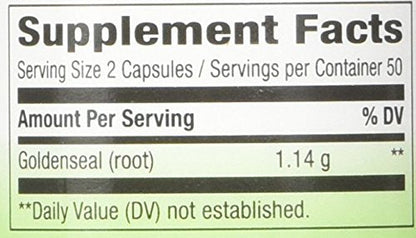 Side view of Nature's Way Goldenseal Root bottle highlighting TRU-ID and Non-GMO certifications