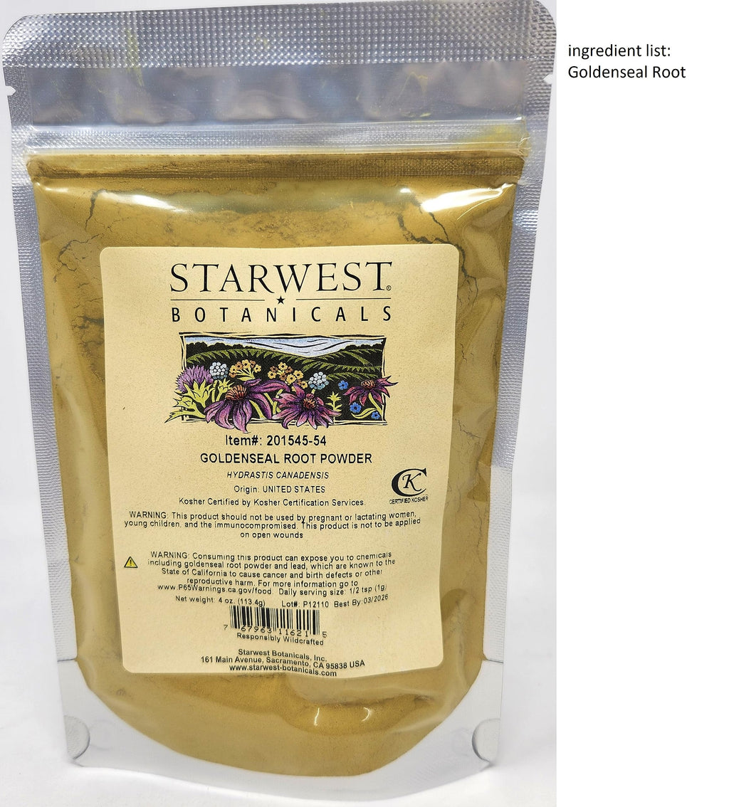 Starwest Botanicals Wildcrafted Goldenseal Root Powder fine yellow herb texturing
