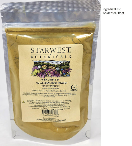 Starwest Botanicals Wildcrafted Goldenseal Root Powder fine yellow herb texturing