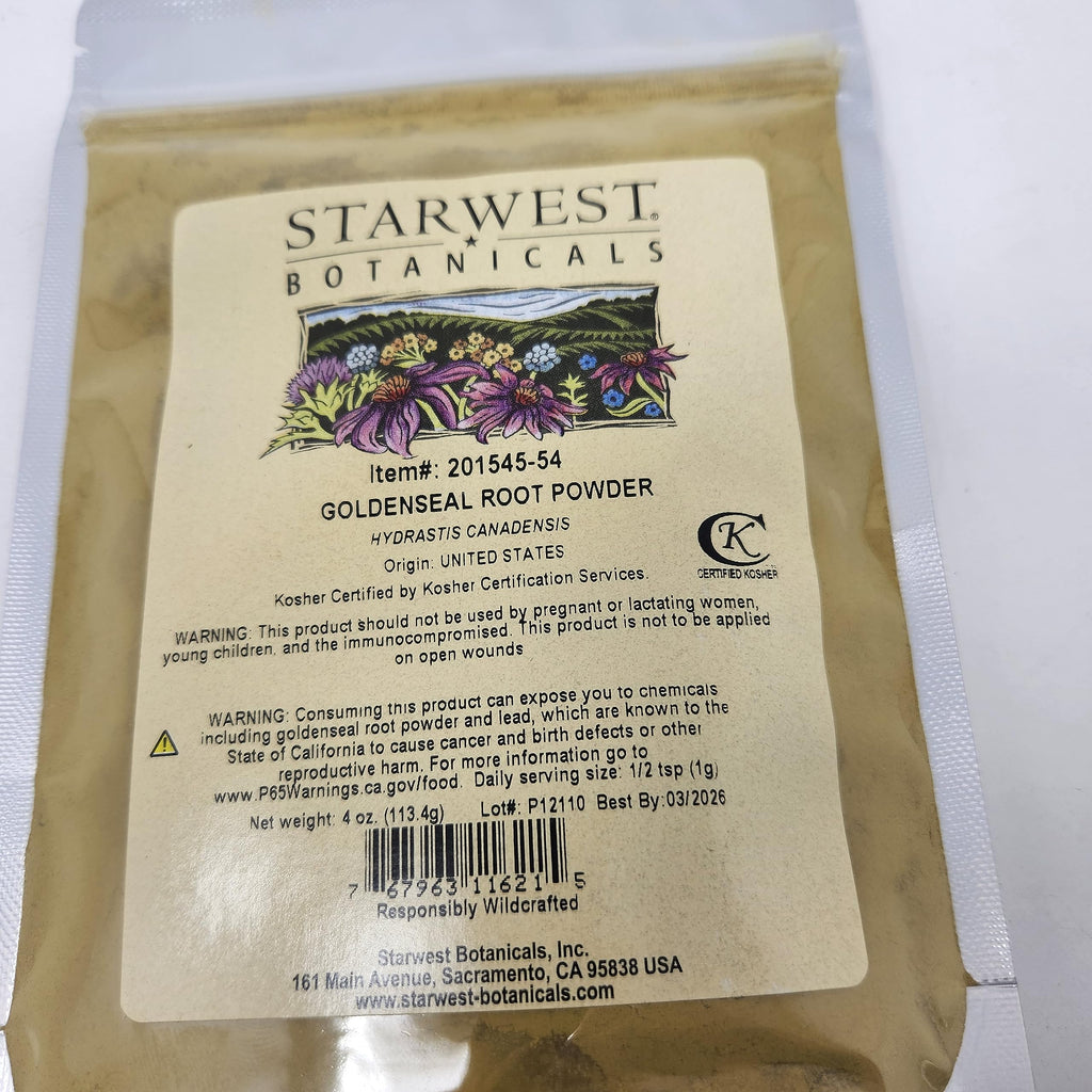 Starwest Botanicals Goldenseal Root Powder scooped for tea preparation